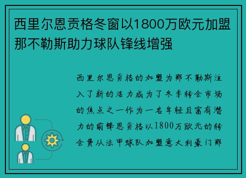 西里尔恩贡格冬窗以1800万欧元加盟那不勒斯助力球队锋线增强